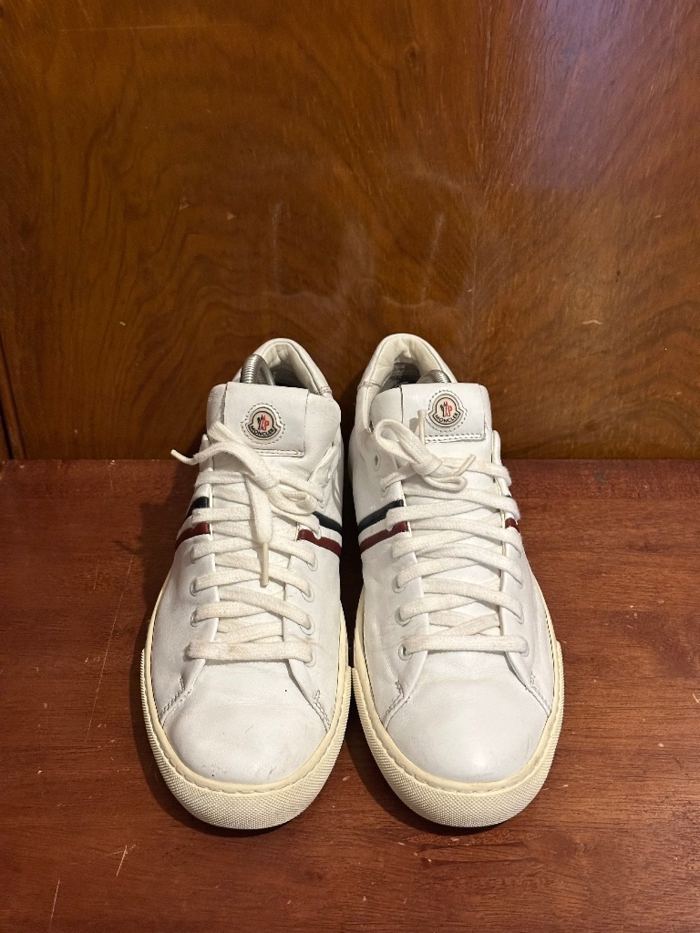 Moncler New Monaco White Leather Tricolor Stripe Sneakers